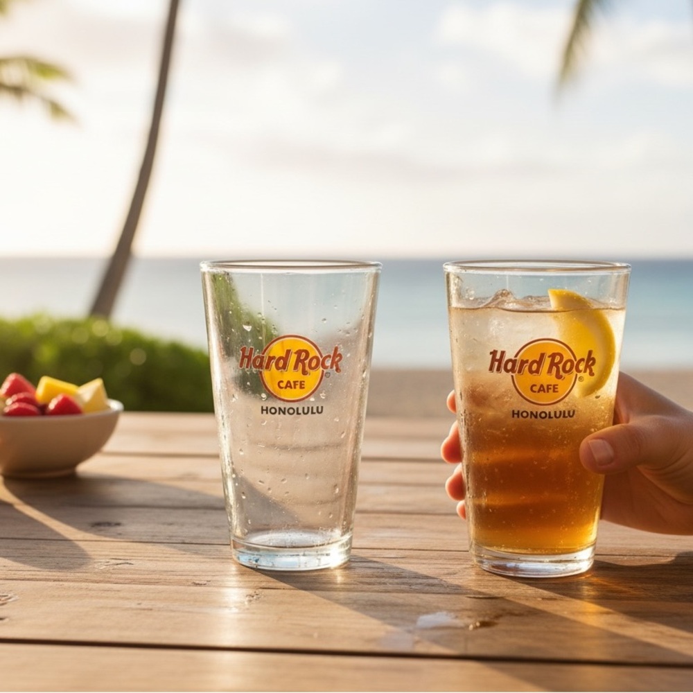 HARD ROCK CAFE HONOLULU GLASS SET OF TWO
